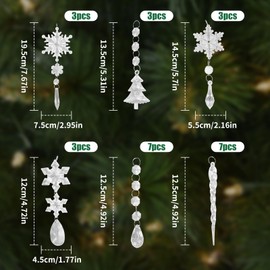 KINDPMA Pack of 26 Christmas Tree Decorations Snowflakes Icicle Pendant Acrylic Crystal Ornament Christmas Tree Decoration Snowflakes Christmas Tree Hanging Decorations