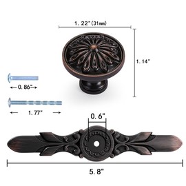 YCSJ Round Kitchen Cabinet Oil Rubbed Bronze Knobs with Plates - 10 Pack (1-1/5” Knob and 5-4/5” Plate), Rustic Style for Bathroom Hardwares, Decorative Bedroom Drawer Pulls