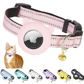 BXPAW Airtag Cat Collar,Reflective Cat Tracker Collar with Air Tag Holder and Safety Elastic Band,Breakaway GPS Collars for Girl Boy Cats,Kittens and Puppies (Pink, Extra Small)
