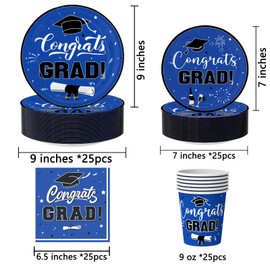 2025 Graduation Party Decorations, 195PCS Class of 2025 Decorations Include Congrats Grad Banner, Backdrop, Tablecloth,Ballons,Graduation Paper Plates,Cups and Napkins
