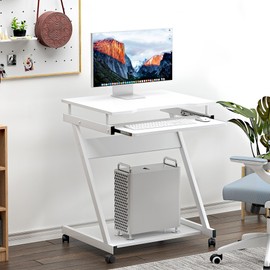 SogesPower Mobile Computer Desk Work Workstation with Printer Shelf and Keyboard Space Computer Workstation for Home and Office,White