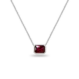 B. BRILLIANT Sterling Silver Synthetic Ruby 8x6mm Octagon-Cut Bezel-Set Solitaire Dainty Choker Necklace for Women