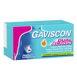 Gaviscon Dual Action Chewable Peppermint Heartburn & Indigestion Relief Tablets (Count of 48)