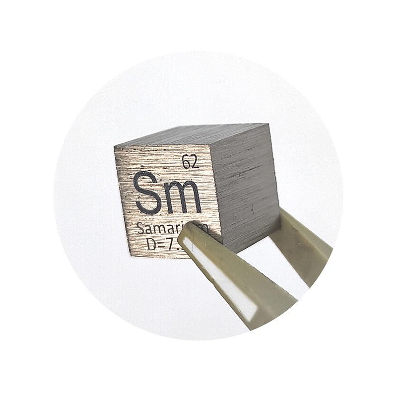 Elemental Specimen Samarium Sm (0.4 inch (10 mm) Cube, Engraved