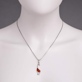 PEORA Genuine Baltic Amber Giraffe Pendant Necklace for Women Sterling Silver, Rich Cognac Color with 18 inch Chain, 100% Natural from Baltic Region, Real Baltic Amber Necklace for Adults