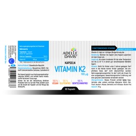Adelle Davis® Vitamin K2 100 mcg (MK7 Menachinone), 60 Capsules, Made from Natural Ingredients, 100% Vegan, 100% Gluten Free, 100% GMO Free, Made in EU