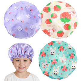 Shower Cap Kids, 3 Pcs 10 Inch Girls Toddler Shower Cap with Waterproof Reusable Double Layers & Elastic Band for Kids, Women, Sleeping, Bath, Travel, Home, (3 Colors)