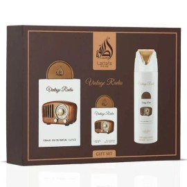 Lattafa Vintage Radio by Lattafa 3pc Gift Set Unisex 3.4oz + Mini + Body Spray NIB