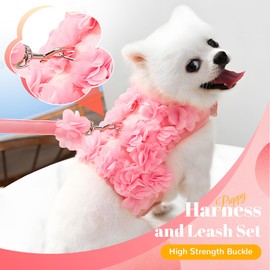 TENGZHI Cute Small Dog Harness and Leash Set Pink Lace Floral Girl Puppy Harness for Small Dogs Cats Soft Mesh Small Sized Dog Vest Harness Escape Proof Pet Cat Harness Outfits