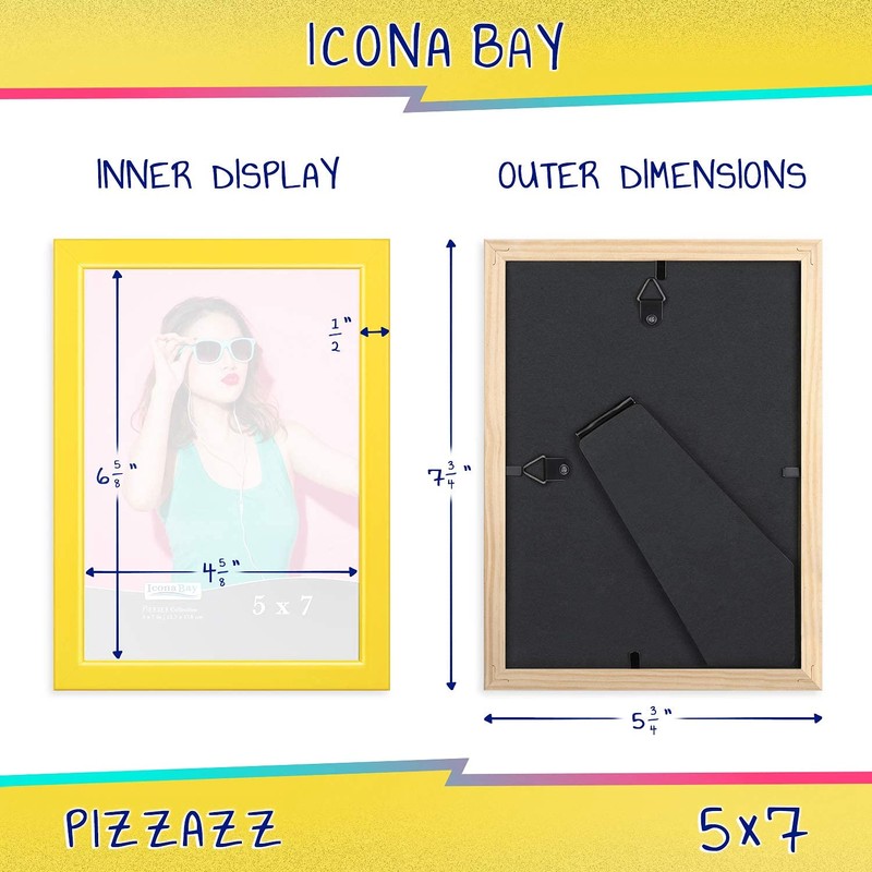 Icona Bay 7x5 Picture Frames (Yellow, 3 Pack), Coloured Solid