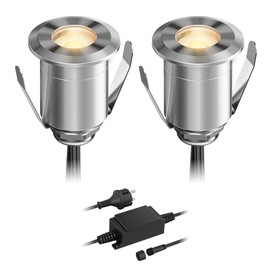 ledscom.de Bino LED Recessed Floor Light for Outdoor Use, IP67, 32 mm Diameter, Warm White, Set of 2