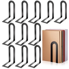 12 Pcs Heavy Book Ends Black Decorative Metal Bookends Bulk to Hold Books