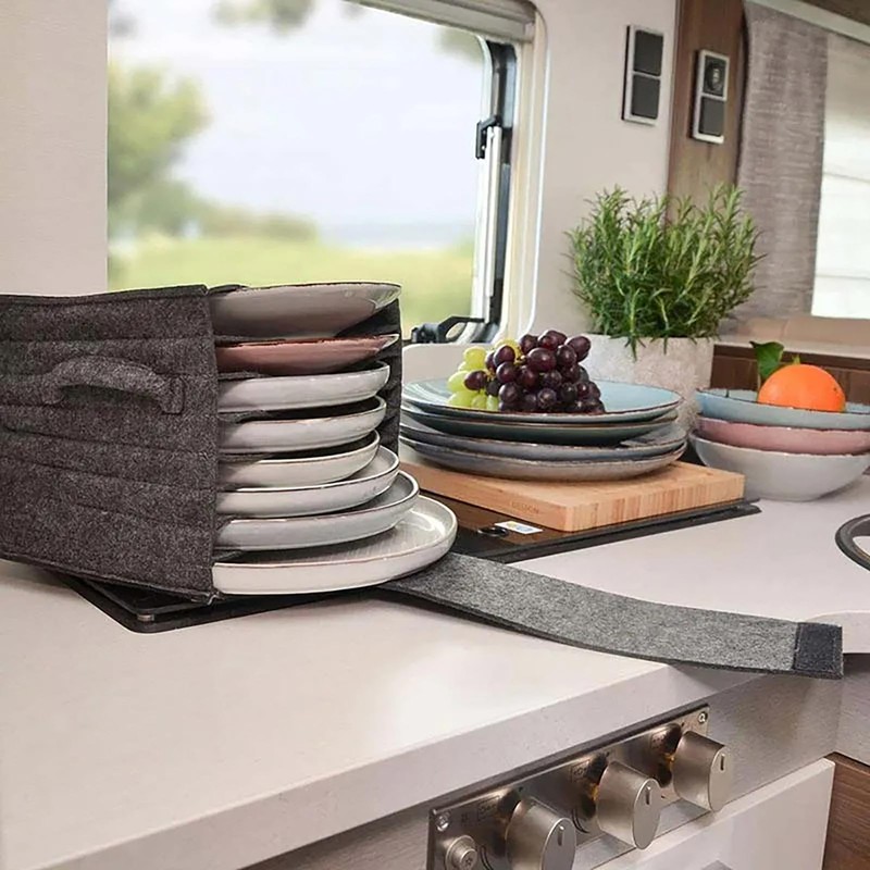 Camping Tableware Storage Felt Bag with Dividers,Camping Accessories for Motorhome