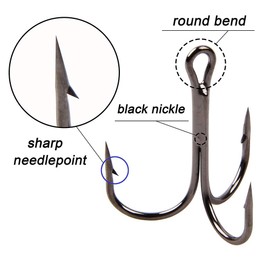 OROOTL Treble Fishing Hooks Kit, 150PCS Round Bend Barbed Treble Hook Strong High Carbon Steel Triple Fish Hooks Tackle Box Set for Baits Lures Trout Bass