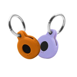 Key Finder Case for Tile Sticker Tracker 2022 2-Pack with Keychain, Item Finder Accessory, Protective Cover Sleeve for Tile Tracker Tag, Pet Dog Cat Collar Holder,Orange Purple