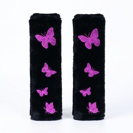 Prestrix Butterfly Glitter Seat Belt Strap Cover Pad, Fluffy Purple 2 PC