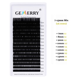 GEMERRY 0.15-D Curl-Mix 7-15 mm Individual Eyelash Extension 0.15 mm D Curl Eyelashes Individual 16 Pieces