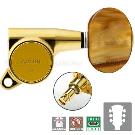 Gotoh NEW Gotoh SG381-P2 MG Locking Tuners L3+R3 LARGE AMBER Buttons Tuning 3x3 - GOLD