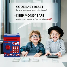 ATM Piggy Bank for Boys Girls, Vcertcpl Mini ATM Coin Bank Money Saving Box with Password, Kids Safe Money Jar for Adults with Auto Grab Bill Slot, Great Gift Toy Bank for Kids (Camouflage Red Blue)