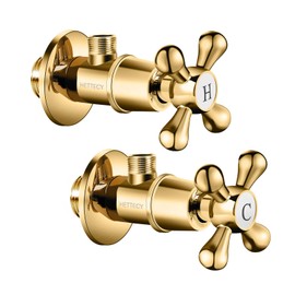 Hettecy Angle Valve 2 Pack NPT 1/2'' Inlet x 3/8'' Outlet Angle Stop Valve, Brass Shut-Off Valve for Bathroom and Kitchen Plumbing, Toilet and Faucets National (American) Pipe Thread (Gold)