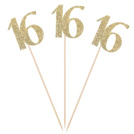 Pack of 10 Gold Glitter 16th Birthday Centerpiece Sticks Number Age 16 Table Topper Anniversary Pary Decorations