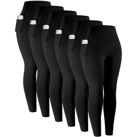 LZYVOO Leggings with Pockets for Women, 6 Packs Soft High Waisted Tummy Control Workout Yoga Pants(6Black-M)