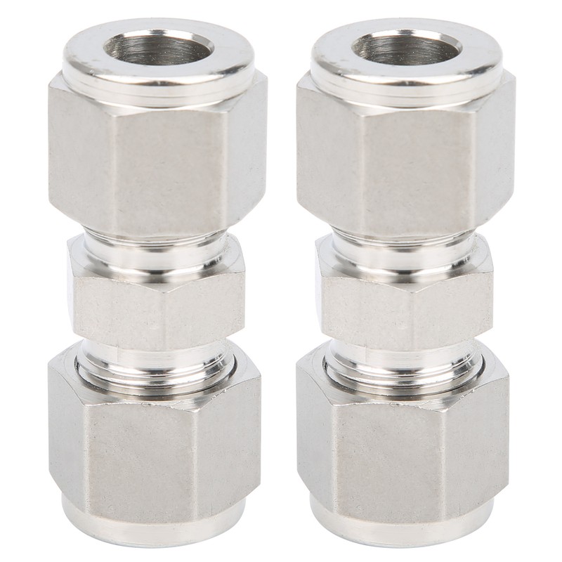 2Pcs 316 Stainless Steel Compression Fitting Straight DoubleFerrule Tube Adapter(Ф10