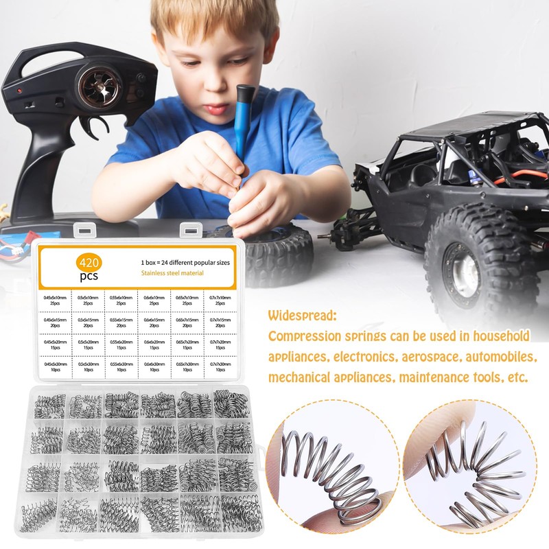 Raxfekro 420-Piece Set Compression Spring Assortment, 24 Specifications Compression Springs,