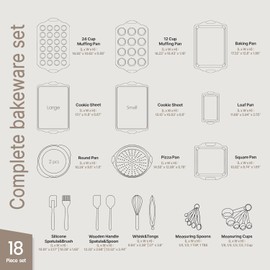 BAKKENMASTER 18-Piece Kitchen Oven Baking Set: Nonstick Gray Marble Coating, Carbon Steel Bakeware, Silicone Handles, Dishwasher Safe, Professional Quality, PFOA-Free