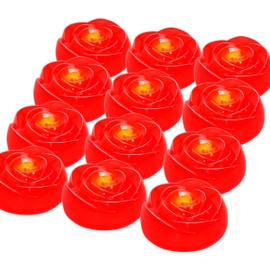 Aignis 12pcs Flameless LED Floating Candles, Red Rose Plastic Tealights Battery Operated, 120+ Hours Glow Time, Cozy Light for Romantic Pool/Bathtub/Hot Bath/Wedding Centerpiece Decor(D2.83 * H1.42)