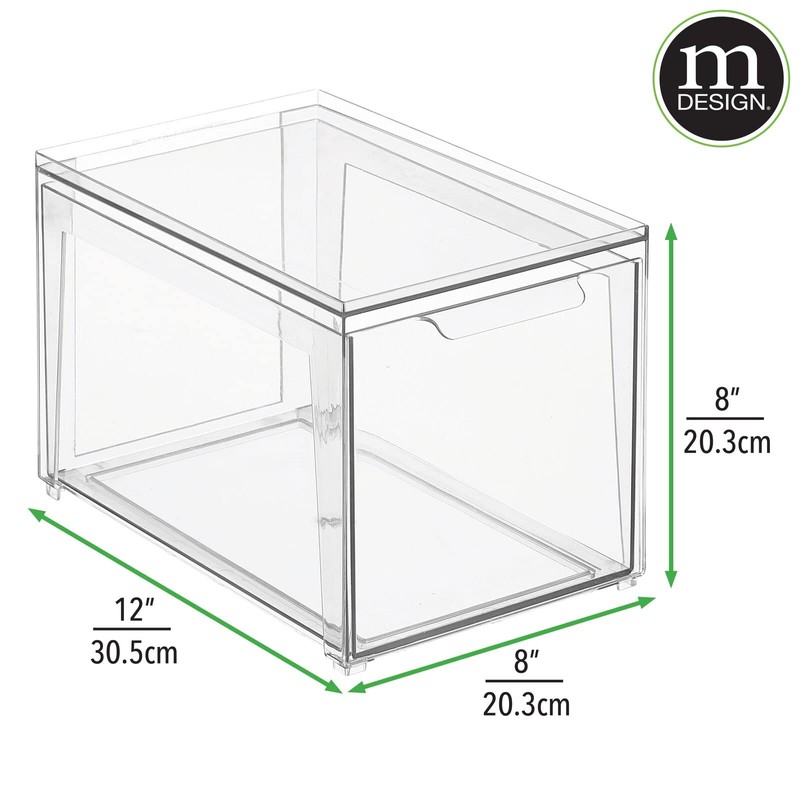mDesign Plastic Stackable Closet Storage Organizer Bins with Pull Out