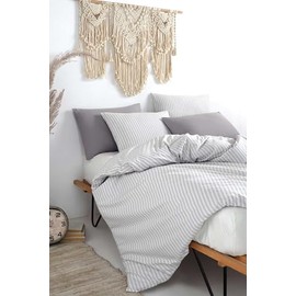 via bianco Life Duvet Cover Sets King Size, Light Gray 5 Pieces 100% Natural Cotton 1 Duvet Cover, 2 Pillowcases, 2 Pillow Shams, Ultra Soft and Easy Care Breathable Cozy Bedding Set