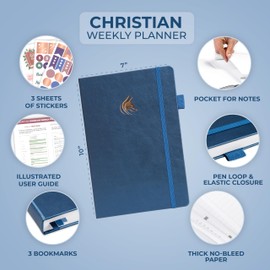 Clever Fox Christian Hourly Weekly Planner – Goal Setting Planner with Time Slots, Monthly Budget, Sermon Notes, Bible Reading Tracker (Mystic Blue)
