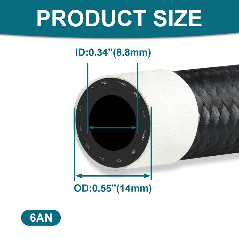 VWTNI 3FT 6AN Fuel Line Kit, 3/8 inch 6AN Fuel