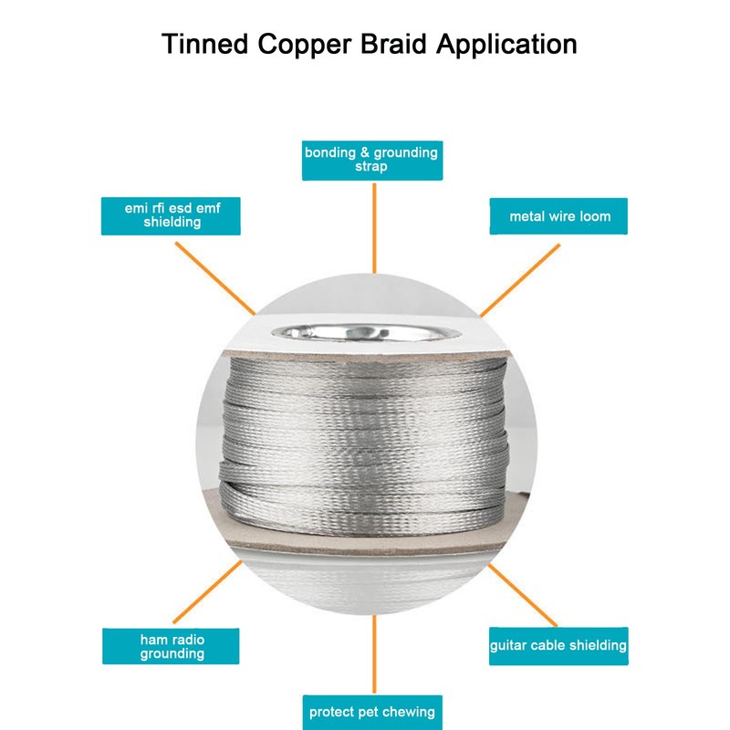 EMI RFI Shielding Wire Loom Metal Tinned Copper Grounding Braided