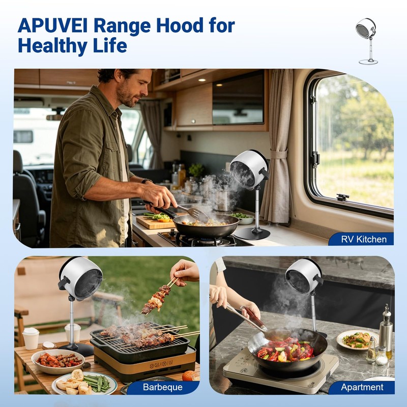 Portable Kitchen Range Hood,3-Fan Speeds and Large Oil Collection Cup,