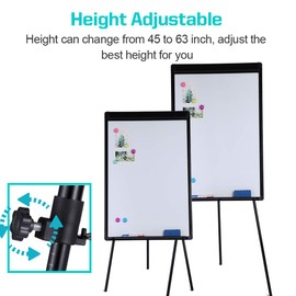 DexBoard Dry Erase Easel 36" x 24", Height Adjustable Magnetic White Board with Tripod Stand, Office Presentation Board with 25 Sheets Flipchart Paper Pad, Magnets & Eraser, Black