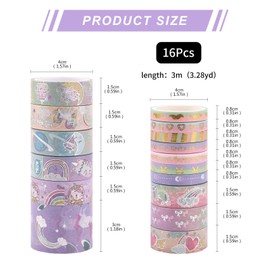 GLAITC Washi Tape, 16 Rolls Washi Tape Set, Cute Gold Foil Decorative Tape, Washi Masking Tape for Scrapbooking, DIY, Craft, Journal, Gift Wrapping, Decoration