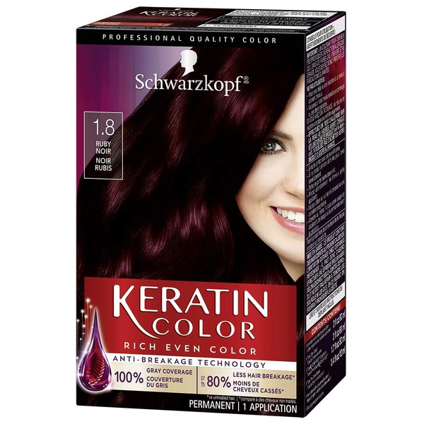 Schwarzkopf Keratin Color Permanent Hair Color Cream, 1.8 Ruby Noir (Packaging May Vary), Pack of 1
