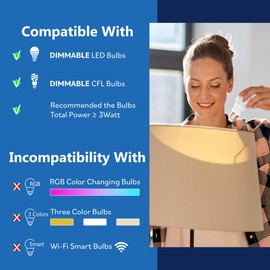 LIDER Table Top Lamp Dimmer Switch, Dimming Switch for Desk, Compatible with 120V Incandescent/Halogen, 200W Dimmable CFL or Dimmable LED Lights, Locator Light, 6 ft. Cord, Black