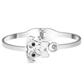 NEWEI Cute Pug Gifts for Pug Lovers Stainless Steel Pug Bracelet Bangle 18k Gold Plated Pet Dog Jewelry Charms Gifts for Women Dog Mom (Silver)