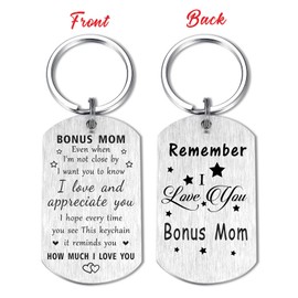 Resdink Bonus Mom Keychain, Remember I Love You Bonus Mom Gifts, Happy Birthday Gift for My Stepmom, Meaningful Step Mom Present, Christmas Stepmother Gift Ideas