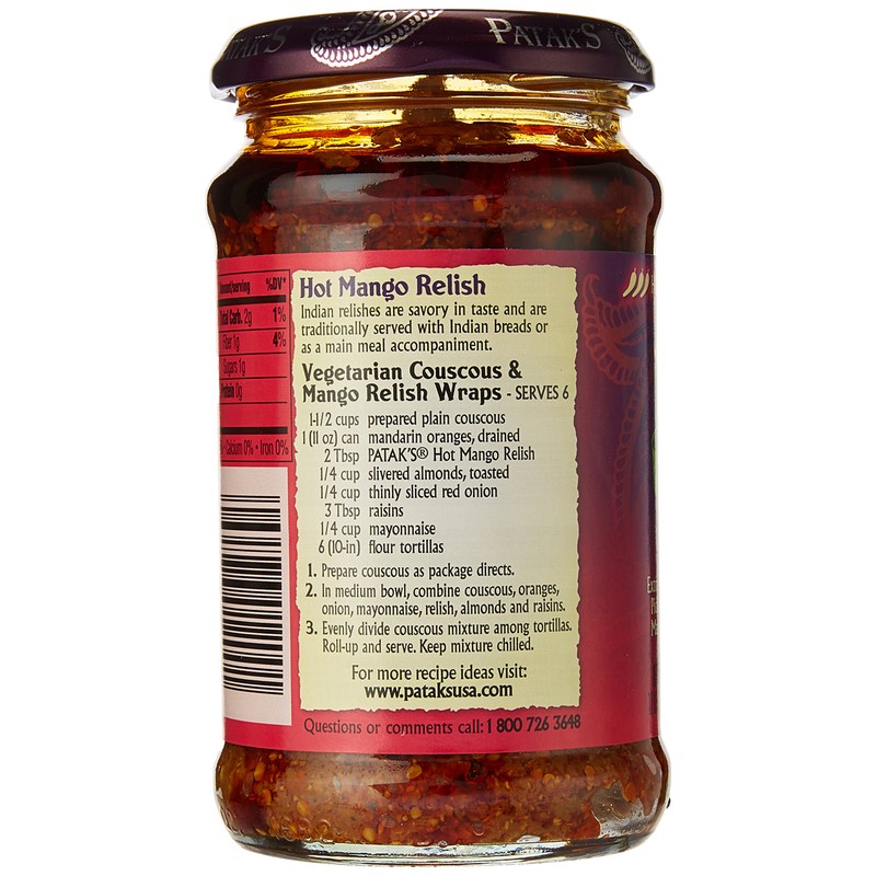 Patak’s Hot Mango Pickle - Authentic Indian Relish w/Mango Chunks,
