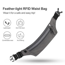 MYCARBON Bum Bag Belt Bag Flat Travel Sports Waist Bag RFID 100% Thief Protection Waterproof Jogging Cycling Travel Running Waist Bag Women Men, gray, offers a larger storage space