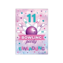 Minkocards 12 Invitations for 11th Children's Birthday Bowling Bowling Bowling Party Girls Invitations for Eleventh Girls Birthday Invitations