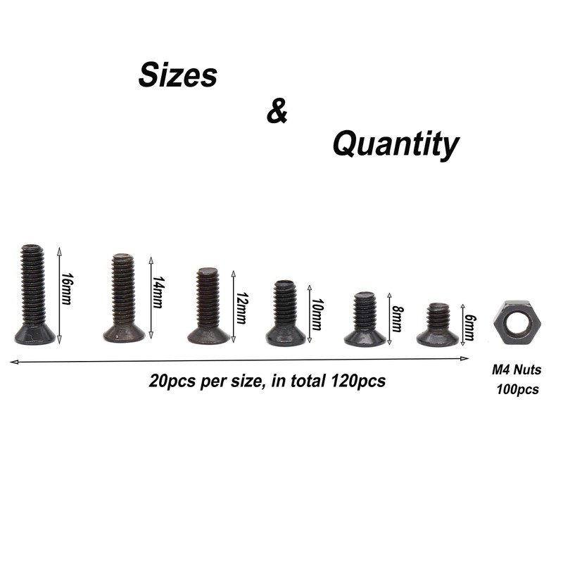 BinifiMux M4 Flat Head Screws and Hex Nuts Phillips, Countersunk