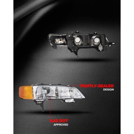 ZonCar Headlight Assembly Compatible with for 1994 1995 1996 1997 Accord Chrome Housing Amber Reflector Clear Lens Front Driver and Passenger Side