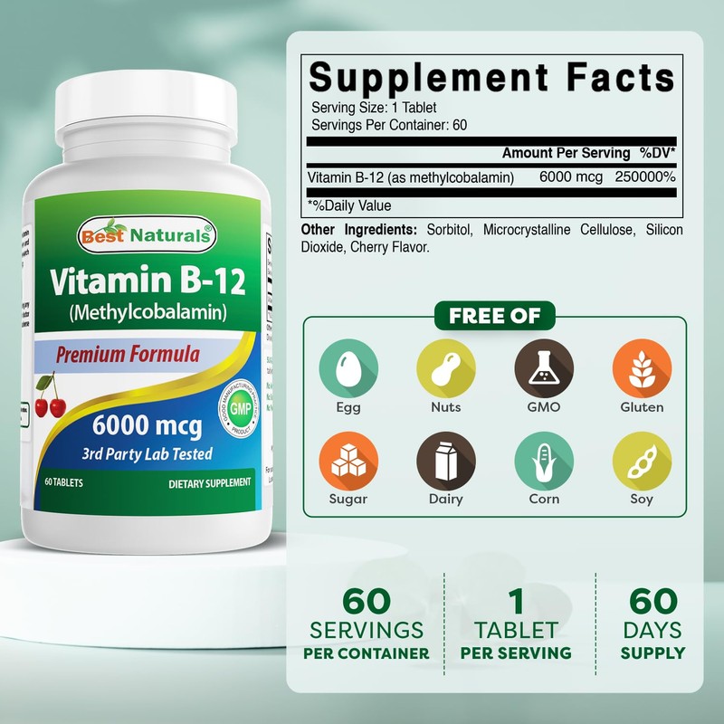 Best Naturals Vitamin B-12 as Methylcobalamin (Methyl B12), 6000 mcg