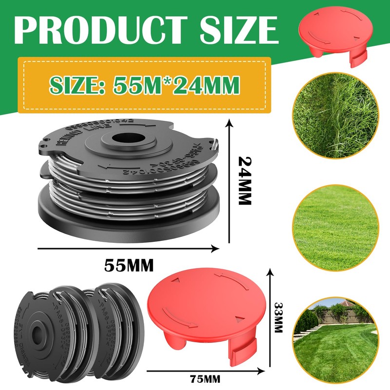 XIJIANG 3Pcs Replacement Strimmer Spool Line, with Trimmer Spool Cover