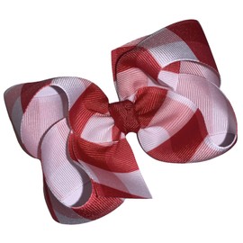 Red & White Plaid Boutique Hair Bow 4" with Tails